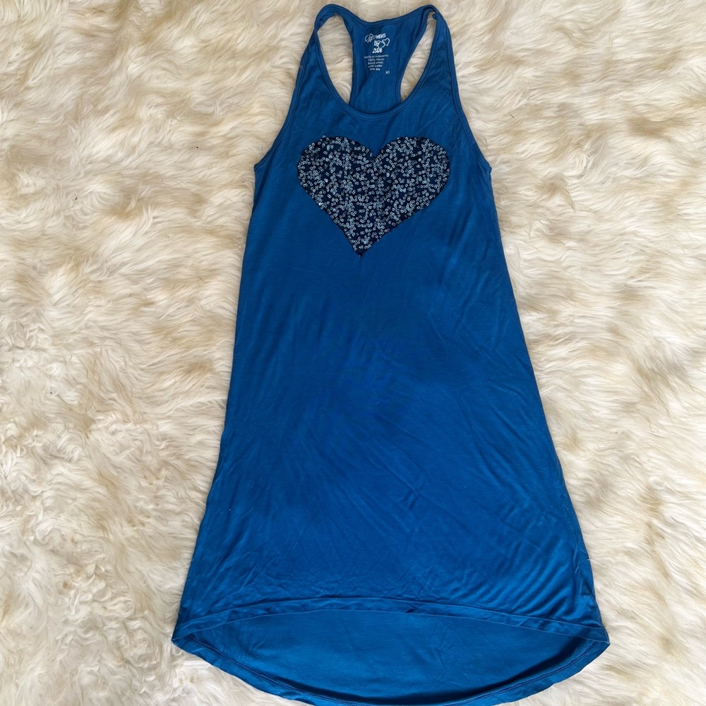 Girls Flower By Zoe Blue Heart Sequin Dress XL